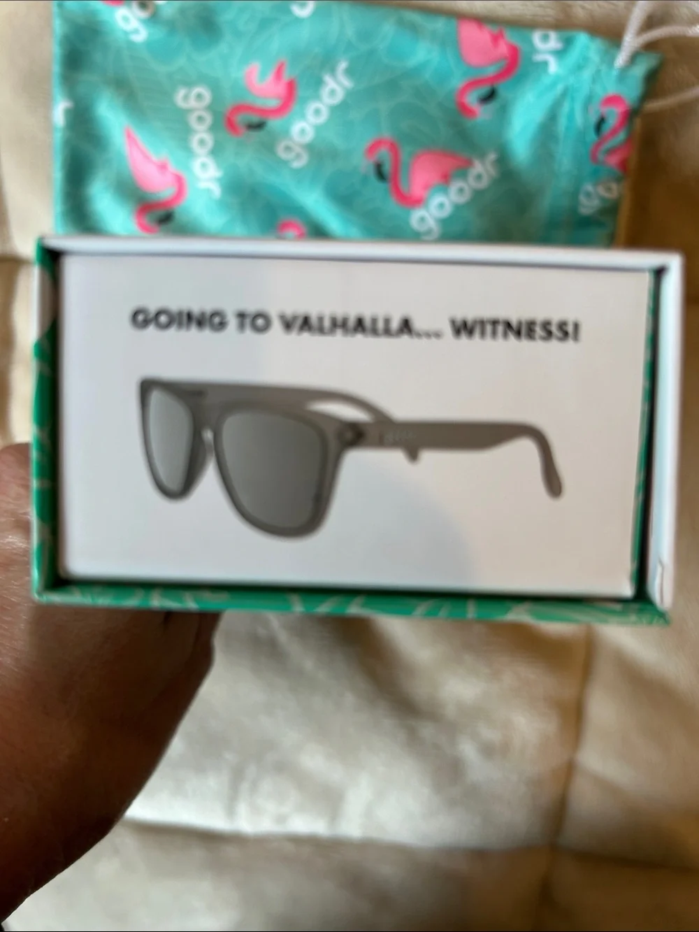 goodr Teal Flamingo Soft Pouch with Gray/Black Sunglasses (Includes Case)